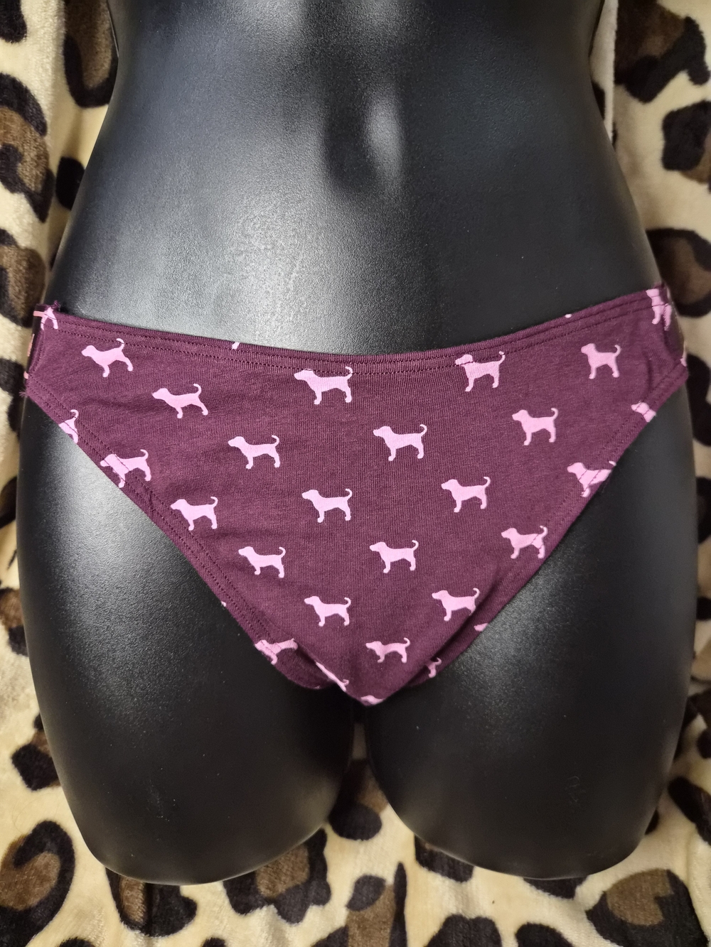 Girls' Maroon Bikini Thong with Pink Dog Print